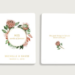 Vow Books Set of 2 Her Vows His Vows Native Protea Wreath and Gold Color Choices Available Design: 018 image 2