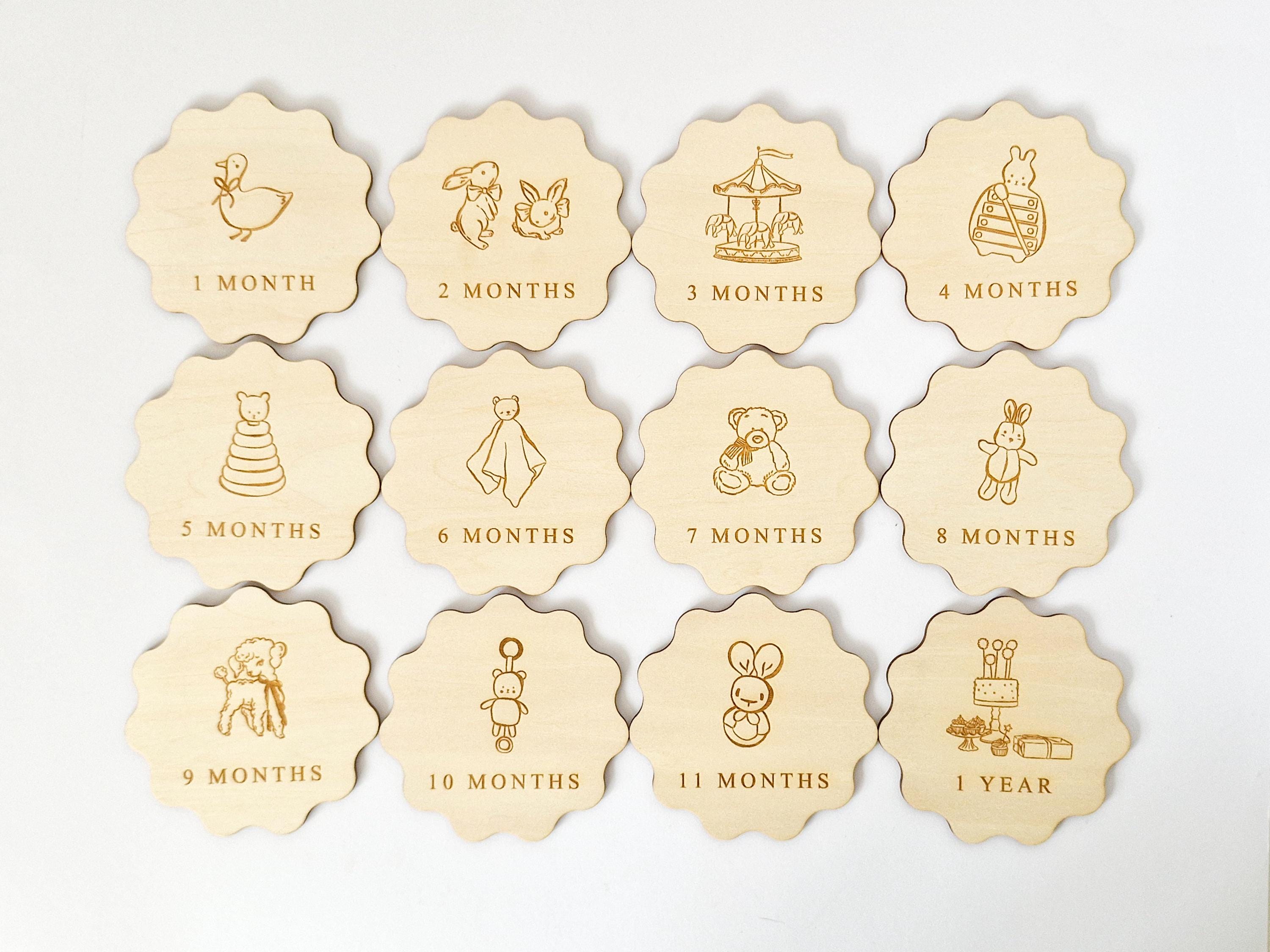 Wooden Baby Milestone Cards, Engraved Monthly Markers Discs, 1–12 Month ...
