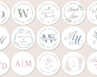 Custom Wedding Sticker Monogram, Personalized Wedding Favor Thank You Tags, Engagement Logo Envelope Labels