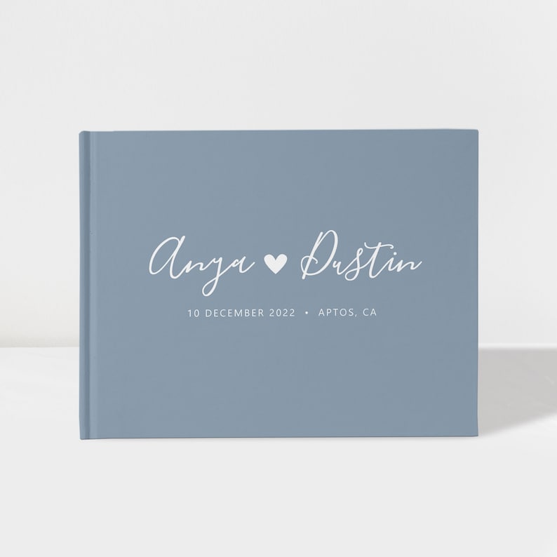 Wedding Guest Book Dusty Blue Heart Guest Book 50 Sheets Etsy