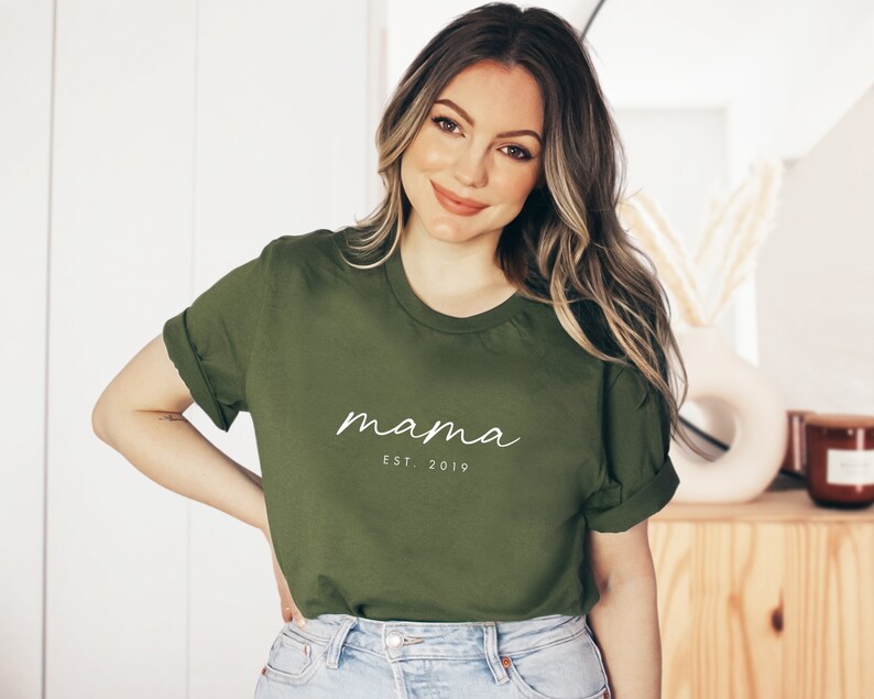 Personalized Mama Shirt New Mom Tshirt Minimalist Mama Est T Shirt Custom Mom Shirt Color Choices Available SKU: M001 image 4