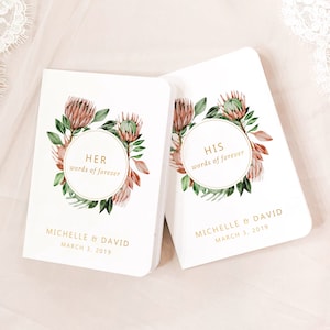 Vow Books Set of 2 Her Vows His Vows Native Protea Wreath and Gold Color Choices Available Design: 018 image 1