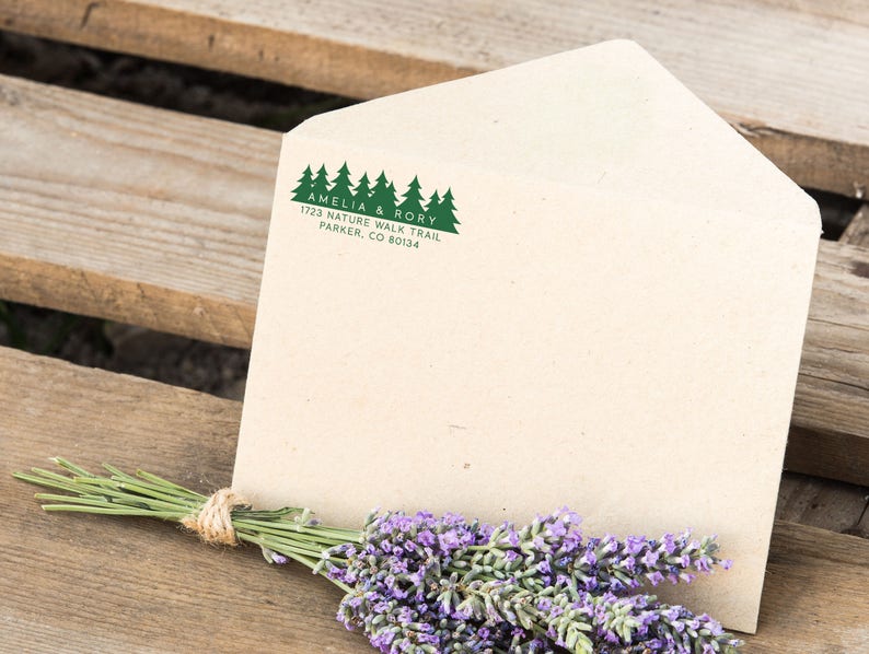 Pine Tree Stamp Return Address Self Ink Rustic 1 x 2.5 inches STA007 Return Address Stamp Tree
