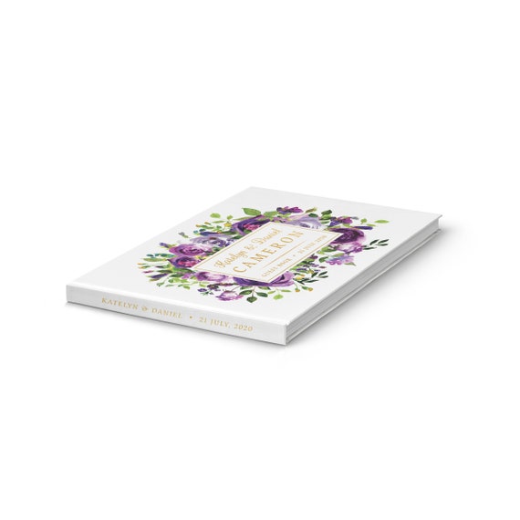 Purple Wedding Guest Book Purple and Gold 50 Sheets of Paper Color Choices  Available Design: PBL209 