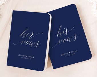 Vow Books Set of 2 | Her Vows His Vows | Navy and Silver | Color Choices Available | Design: 005