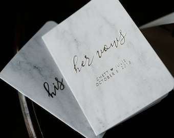 Vow Books Set of 2 | Her Vows His Vows | Marble and Silver Foil | Color Choices Available | Design: 014