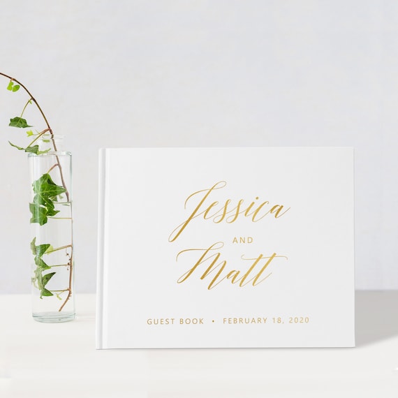 Wedding Guest Book White and Gold Calligraphy 100 Pages Etsy