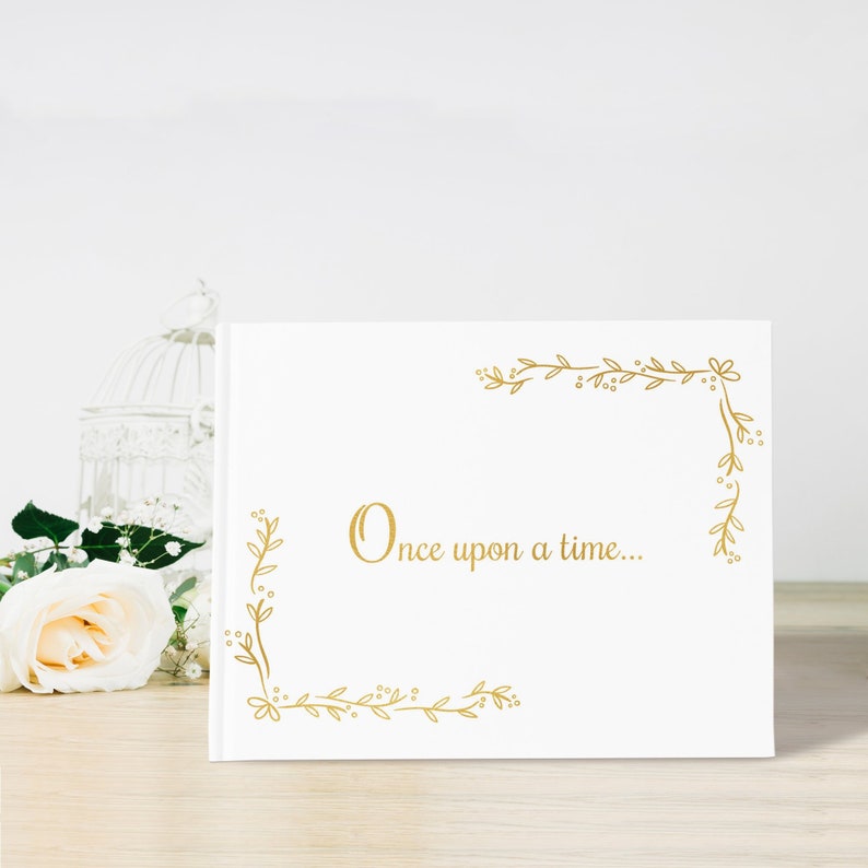 Fairy Tale Wedding Guest Book Once Upon a Time White and Gold 50 Sheets of Paper Color Choices Available Design: PBL080 image 1