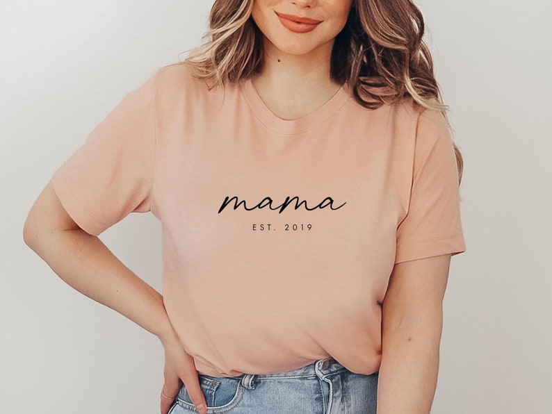 Personalized Mama Shirt New Mom Tshirt Minimalist Mama Est T Shirt Custom Mom Shirt Color Choices Available SKU: M001 image 2