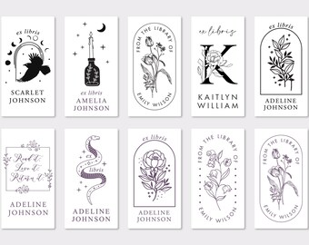 Custom Library Book Labels, Personalised Floral Bookplate Stickers, Ex Libris Book Lover Gift