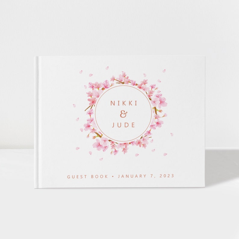 Wedding Guest Book Spring Sakura Cherry Blossom Rose Gold Foil 50 Sheets of Paper Color Choices Available Design: PBL214 image 1