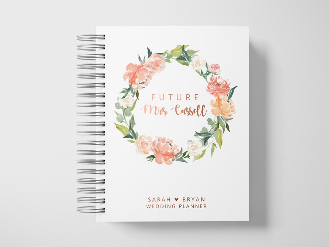 Wedding Planner Book Personalized Engagement Gifts Peach and Rose Gold
