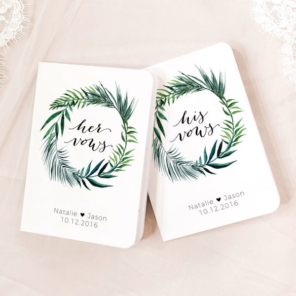 Vow Books Set of 2 | Her Vows His Vows | Tropical Palm Leaves | Color Choices Available | Design: 009