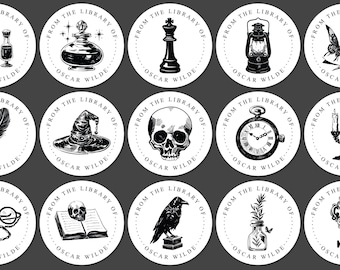 Custom Gothic Bookplate Label Set, Dark Academia Book Stickers, Vintage From the Library of
