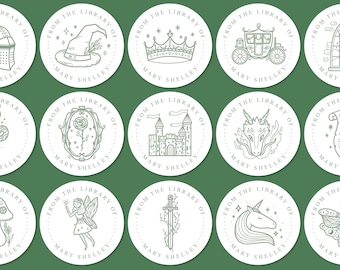 Personalised Fairytale Bookplate Labels, Custom Book Stickers, From the Library of, Fantasy Castle