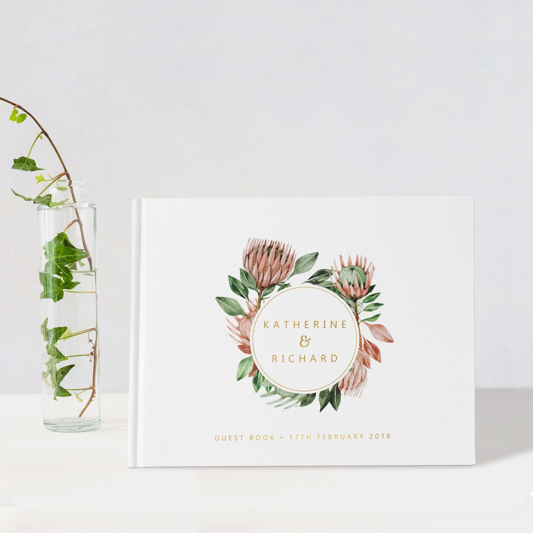 Wedding Guest Book, Protea Wedding Guestbook, Australian Native Flowers