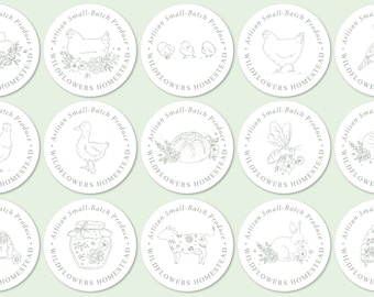 Farm Stall Labels, Cottage Homestead Sticker, Small Batch Produce Packaging, Artisan Food Business Logos