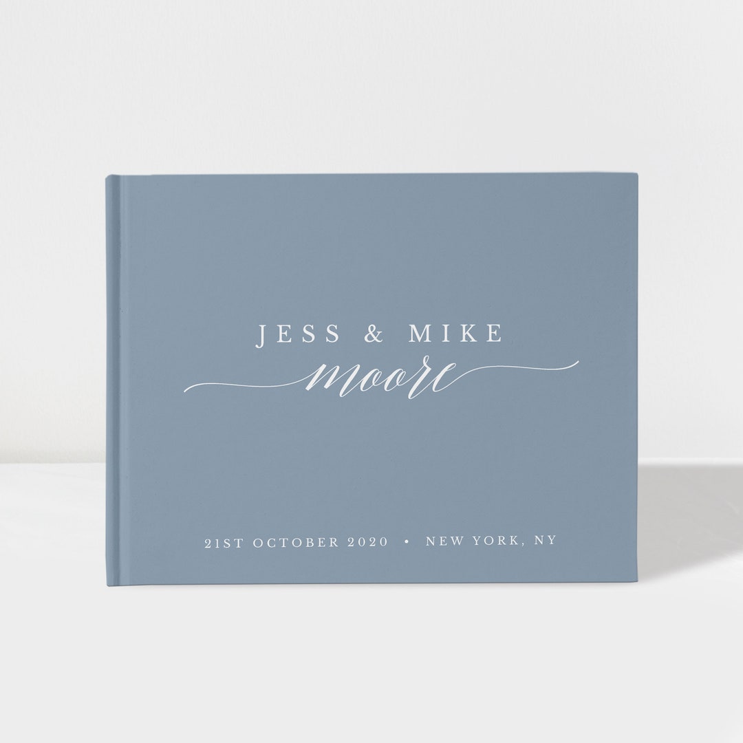 Wedding Guest Book Dusty Blue and White 50 Sheets of Paper Color