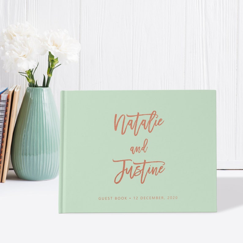 Mint Green Wedding Guest Book Rose Gold Wedding Guest Book Etsy