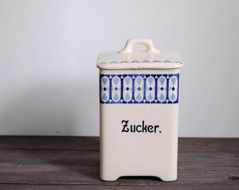 Vintage German Ceramic Sugar Jar with the lid – MCM Kitchen Canister with Zucker words