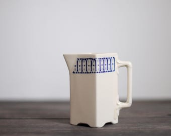 Vintage German Ceramic Pitcher – Ornate Relief Creamer, Rustic Farmhouse Decor