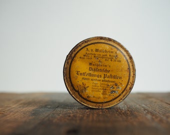 Vintage German Metal Tin, Round Keepsake Box