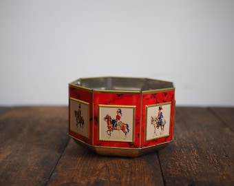 Vintage Red Metal Tin Box, Golden Trim, Made in Poland