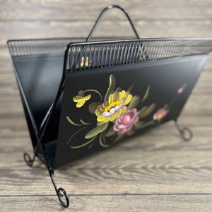 Black Metal Fine Art Studio Tole Painted Magazine Rack