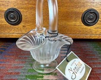 Fenton Crystal Velvet Frosted Mini Basket w/Tags