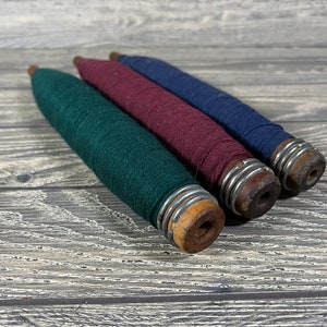 Antique Wooden Weaving Spools Shuttle Bobbins w/Thread