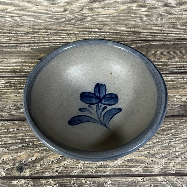 Rowe Pottery Works Stoneware Bowl Cobalt Blue Band Tulip 1994