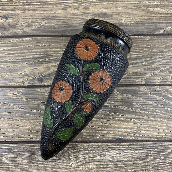 Tokanabe Black Floral Wall Pocket Made in Japan Art Deco