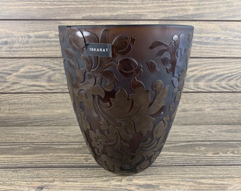 9&quot; Amber E18HTEEN 18 Karat Damask Etched Flowers Vase NEW Unused