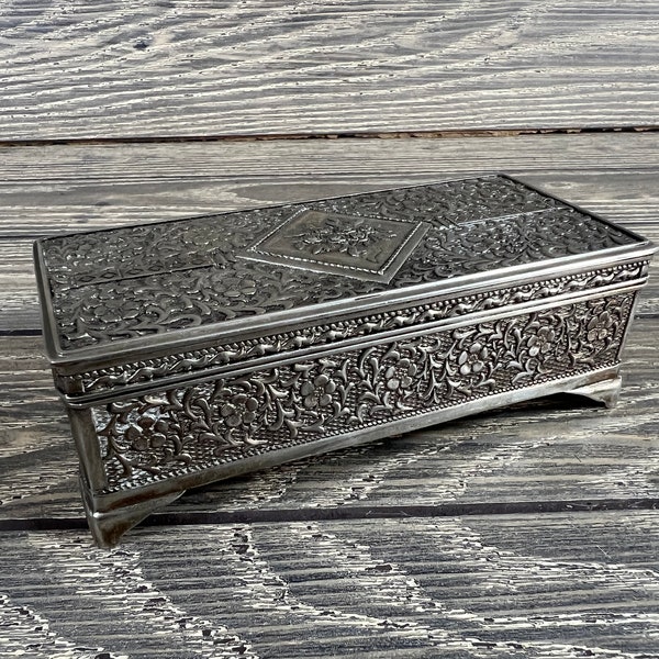 Silver Plated Repousse Victorian Style Jewelry Box