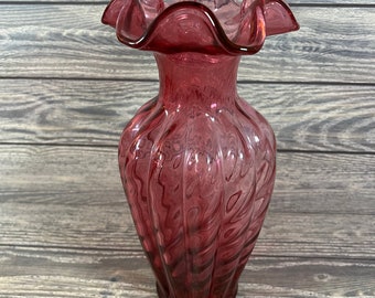 ヴィンテージ フェントン クランベリー オパールセント スワール 花瓶