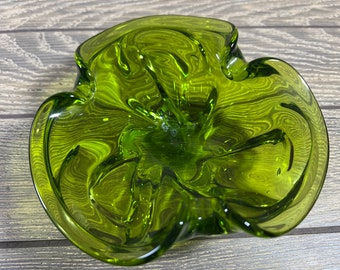 Murano Green Blown Art Glass Ashtray Dish