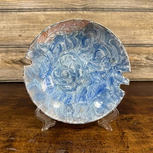 MCM 1960s Copper Enamel Painted 5 3/4&quot; Ashtray Blue Swirl