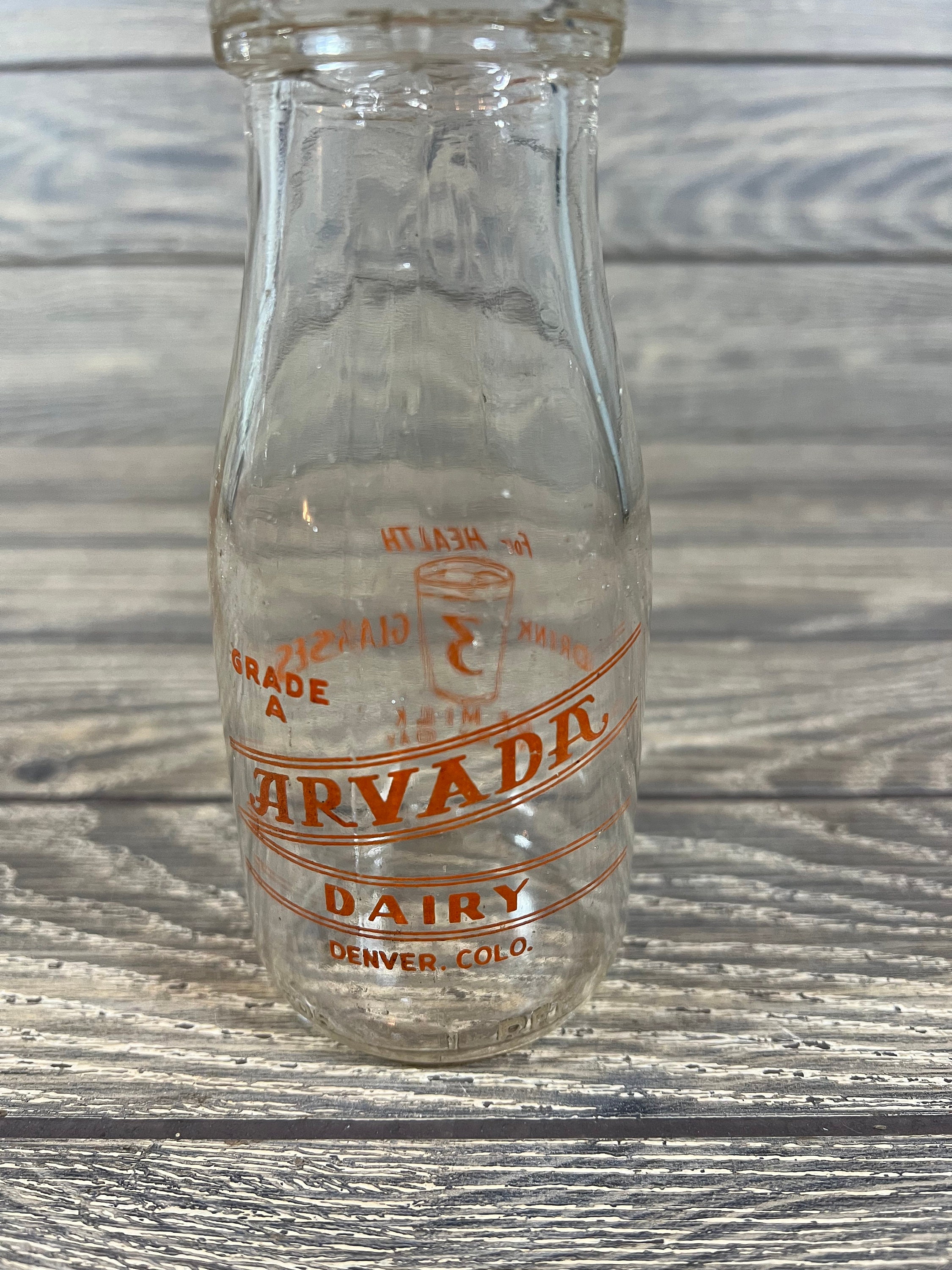 Early RARE Arvada Dairy Glass Milk Bottle Denver Colorado Half Pint