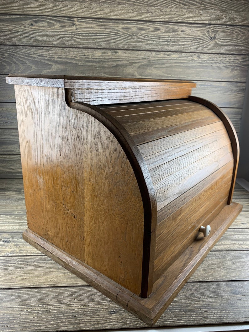 Amish Made Solid Oak Rolltop Bread Box Storage Etsy