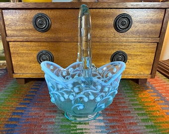 Fenton Aqua Blue Opalescent Lily of the Valley 8 1/4" Basket