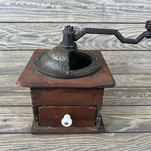 Antique American Logan and Strobridge Franco Cast Iron & Wood Coffee Grinder