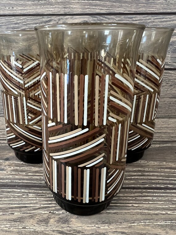 MCM Libby Brown Geometric Drinking Glasses x4
