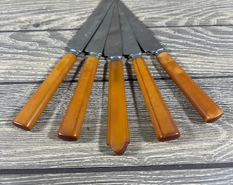 Butterscotch Bakelite Knife Set of 5 Stainless Steel