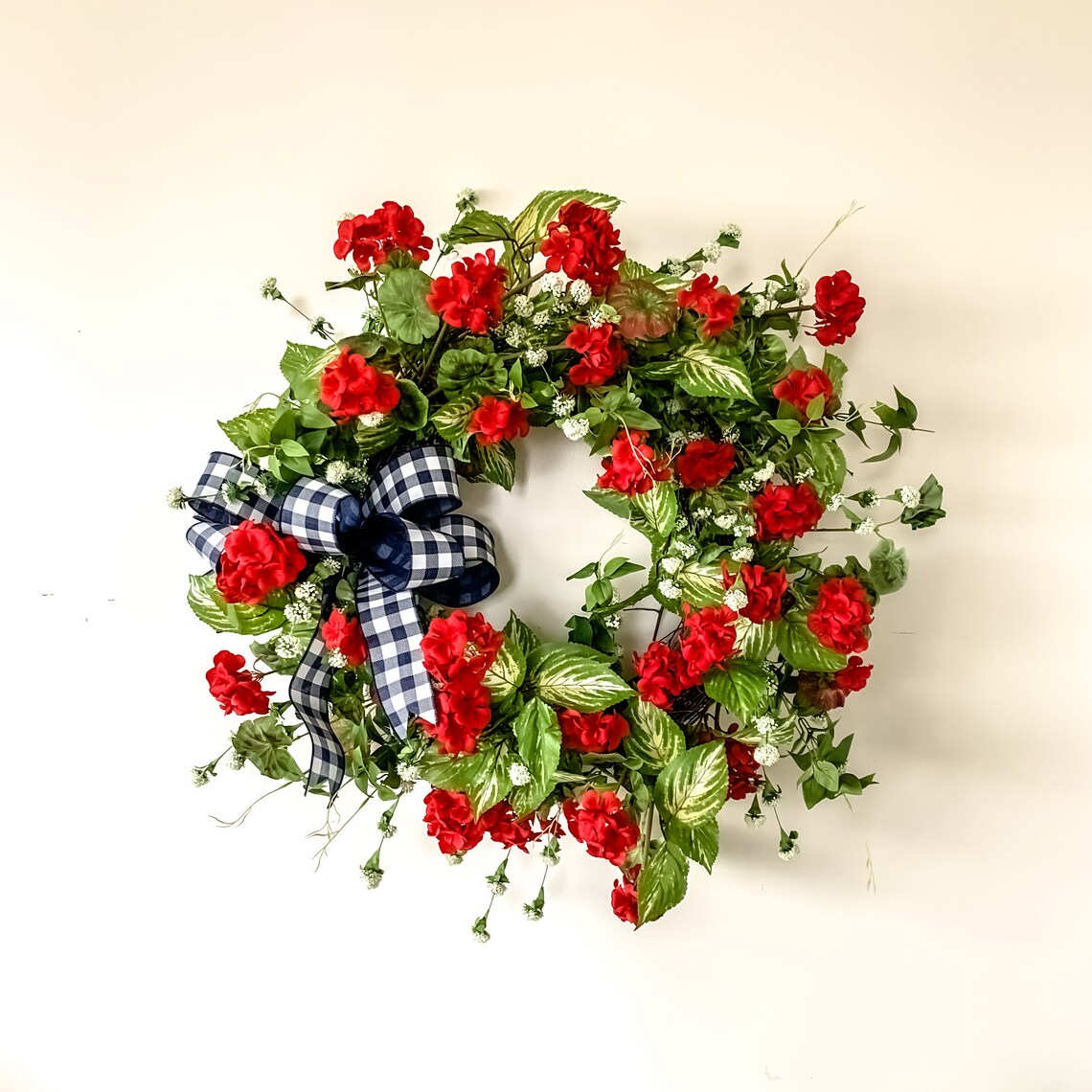 Red Geranium Summer Wreath for Front Door Large Wreath for Etsy