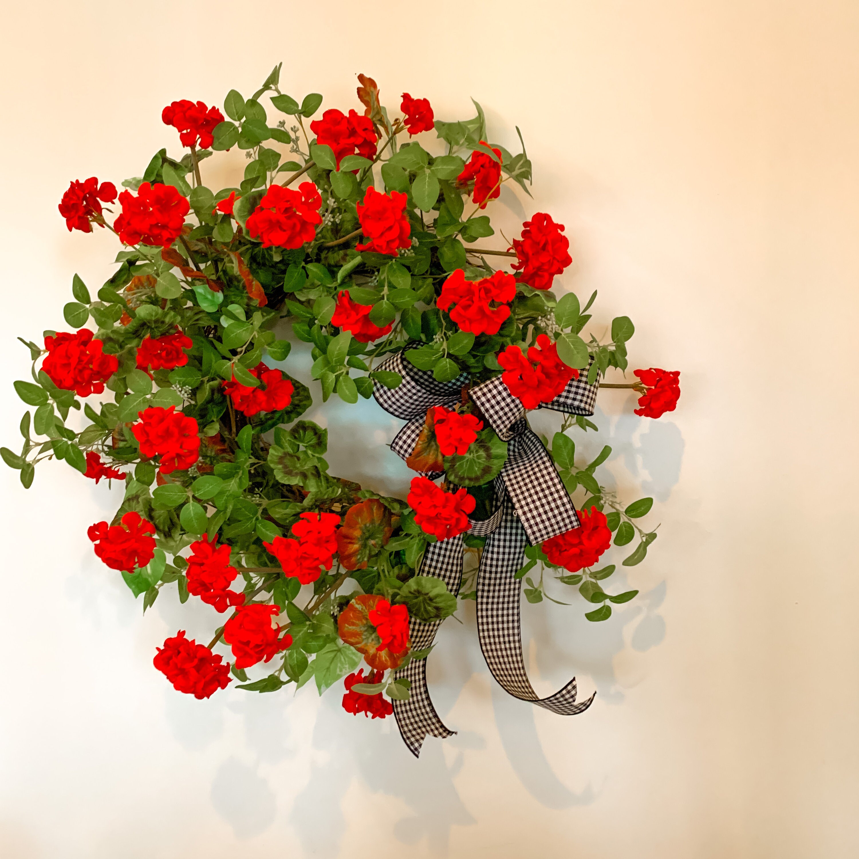 Red Geranium Summer Wreath Front Door Wreath Year Round Wreath Etsy