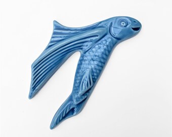 Flying Fish Ceramic Tile / Ready to Ship Handmade Flying Fish Tile  / Flying Fish Backsplash / Flying Fish Accent Tile