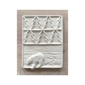 Handmade Ceramic Paint Palette: Polar Bear and Pine Trees Design