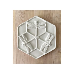 Handmade Ceramic Paint Palette: Three Dragonflies Design