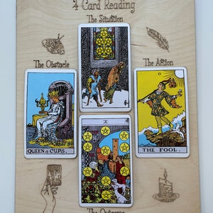 Four Card Tarot Spread Board / Ottimo per santuari e altari / Due lati / Tarocchi non inclusi