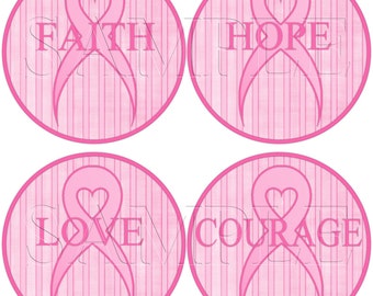 Breast Cancer 4 Inch Round Cupcake Toppers, Printable Cupcake Toppers,Buttons,Favor Tags,Digital Download,DIY Printable,Stickers